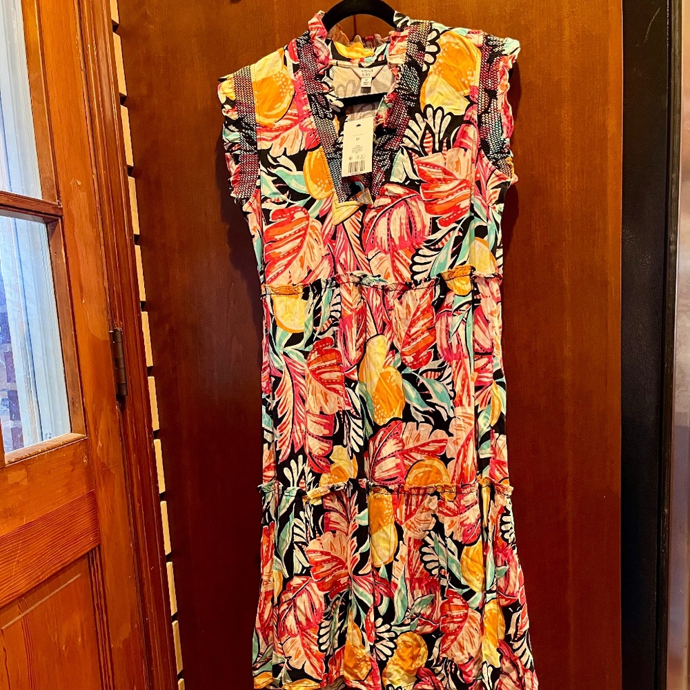 Crown & Ivy ruffle jungle midi dress, size medium, NWT